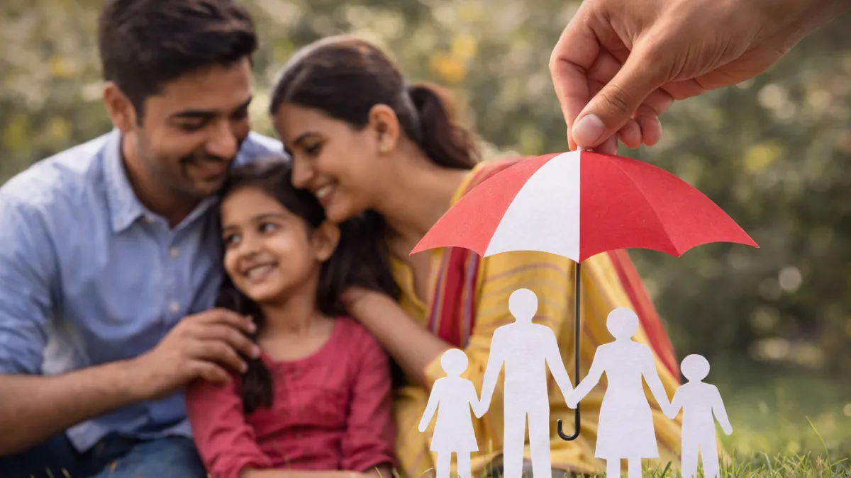 కుటుంబాన్ని రక్షించే ఇన్సూరెన్స్ భావనను చూపించే చిత్రం