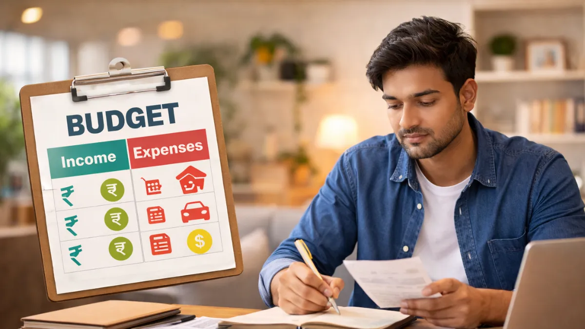 నెలవారీ ఇన్‌కమ్ మరియు ఖర్చులను ప్లాన్ చేస్తున్న వ్యక్తి
