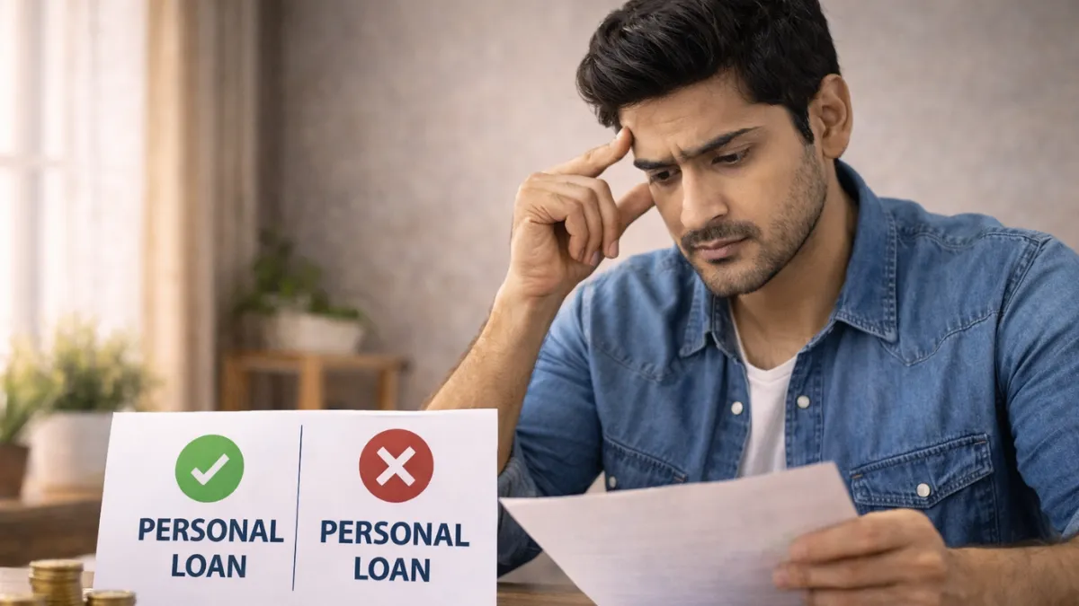 ఆర్థిక అవసరానికి పర్సనల్ లోన్ తీసుకోవాలా వద్దా అని ఆలోచిస్తున్న భారతీయ వ్యక్తి సహజ దృశ్యం